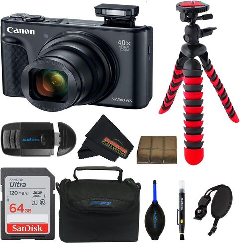 PowerShot SX740 Digital Camera w/40x Optical Zoom, Wi-Fi, NFC, Bluetooth Enabled w/Sunshine Basic Accessories Bundle (Black) (Renewed) in Saudi Arabia