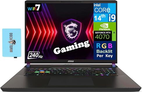كمبيوتر محمول MSI Vector 17 HX للألعاب مقاس 17 بوصة WQXGA 240 هرتز (24 كور الجيل الرابع عشر Intel i9-14900HX، GeForce RTX 4070، 64 جيجابايت DDR5، 1 تيرابايت PCIe SSD، لكل مفتاح RGB KYB، Thunderbolt 4، WiFi 7، Win11P) مع موزع DKZ in Saudi Arabia