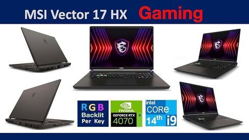 MSI Vector 17 HX Gaming Laptop 17" WQXGA 240Hz (24-Core 14th Gen Intel i9-14900HX, GeForce RTX 4070, 64GB DDR5, 1TB PCIe SSD, Per Key RGB KYB, Thunderbolt 4, WiFi 7, Win11P) w/DKZ Hub in Saudi Arabia
