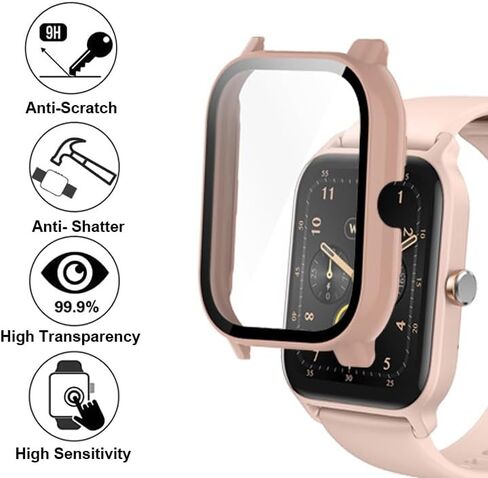حافظات الساعة المتوافقة مع IDW13 1.8 بوصة من Woneligo وFaweio وAmzhero وTOOBUR وVRPEFIT وKonitee وGydom Veryfit Smart Watch، حافظة صلبة من البولي كربونات مع واقي شاشة من الزجاج المقوى باللون الوردي in Saudi Arabia