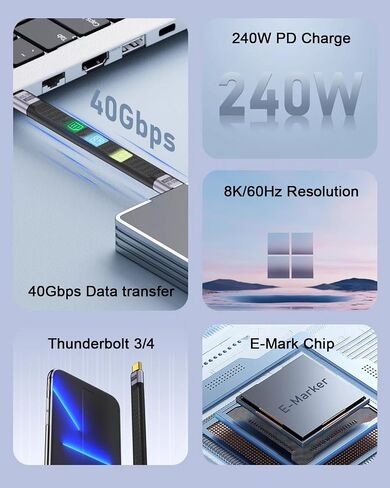 Duttek USB C to USB C Cable Short for Thunderbolt 4, Short USB C Cable 240W Fast Charging, 40Gbps USB C Male to Male Cable Support 8K@60Hz for MacBook Pro, External SSD and More Type-C Devices 5Inch in Saudi Arabia