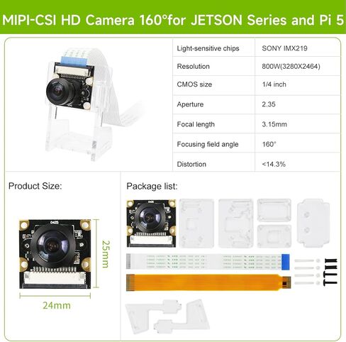 كاميرا Yahboom IMX219 HD مع حافظة، وحدة كاميرا 8 ميجابكسل 160 درجة FOV متوافقة مع NVIDIA Jetson Nano/Xavier NX/Jetson Orin Nano/NX (IMX219 120 درجة كاميرا + 15/22 دبوس) in Kuwait
