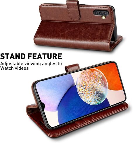 MONASAY Wallet Case Compatible for Galaxy A13 5G, [Included Glass Screen Protector][RFID Blocking] Flip Folio Leather Cell Phone Cover with Credit Card Holder, Brown in Saudi Arabia