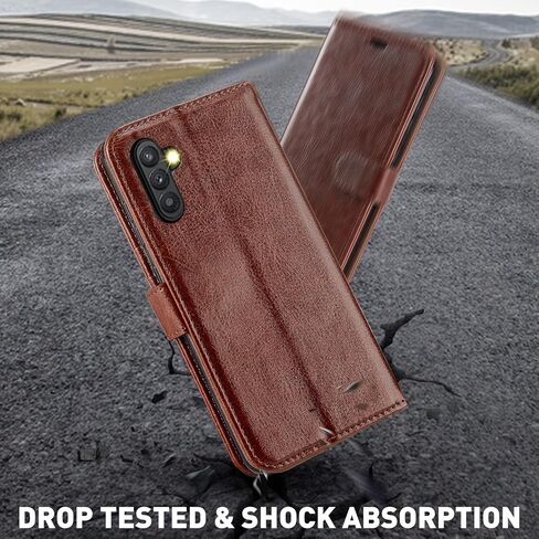 MONASAY Wallet Case Compatible for Galaxy A13 5G, [Included Glass Screen Protector][RFID Blocking] Flip Folio Leather Cell Phone Cover with Credit Card Holder, Brown in Saudi Arabia