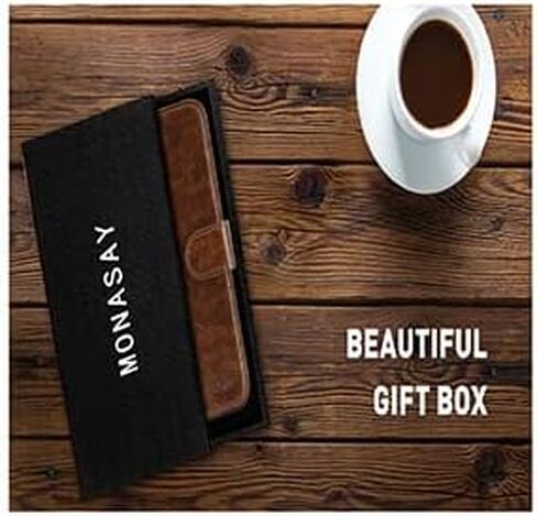 MONASAY Wallet Case Compatible for Galaxy A13 5G, [Included Glass Screen Protector][RFID Blocking] Flip Folio Leather Cell Phone Cover with Credit Card Holder, Brown in Saudi Arabia