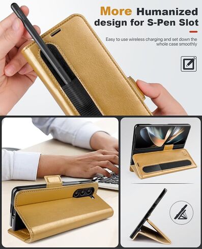 OCASE Case for Samsung Galaxy Z Fold 5 5G Wallet Case with S Pen Holder, PU Leather Flip Folio Case with Card Slots RFID Blocking Kickstand Phone Cover 7.6 Inch-Golden Sunset in Kuwait