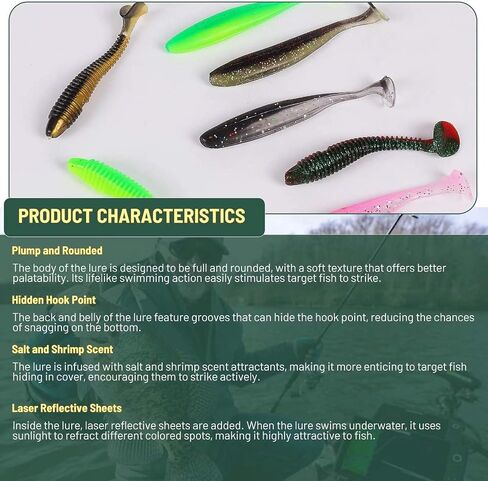 Swimbait Jig Heads with 10pcs softlures, Weedless Swing Jig Heads for Bass Fishing, Weighted Texas Rig Hooks, 1/6 1/4 3/8 OZ in Saudi Arabia