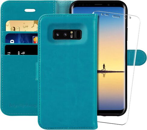 MONASAY Wallet Case Compatible for Galaxy Note 8, 6.3 inch, [Screen Protector Included][RFID Blocking] Flip Folio Leather Cell Phone Cover with Credit Card Holder, Brown in Saudi Arabia
