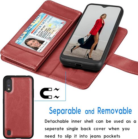 Galaxy A01 Case, [US Version] Galaxy A01 Wallet Case, Tekcoo Luxury PU Leather Cash Credit Card Slots Holder Carrying Folio Flip Cover [Detachable Magnetic Hard Case] Kickstand for Samsung A01 [Black] in Saudi Arabia