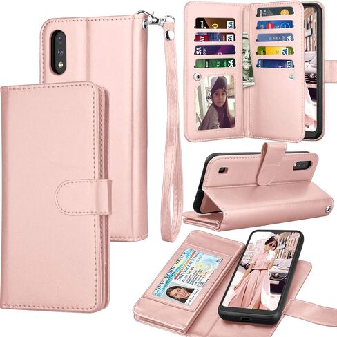 Galaxy A01 Case, [US Version] Galaxy A01 Wallet Case, Tekcoo Luxury PU Leather Cash Credit Card Slots Holder Carrying Folio Flip Cover [Detachable Magnetic Hard Case] Kickstand for Samsung A01 [Black] in Saudi Arabia