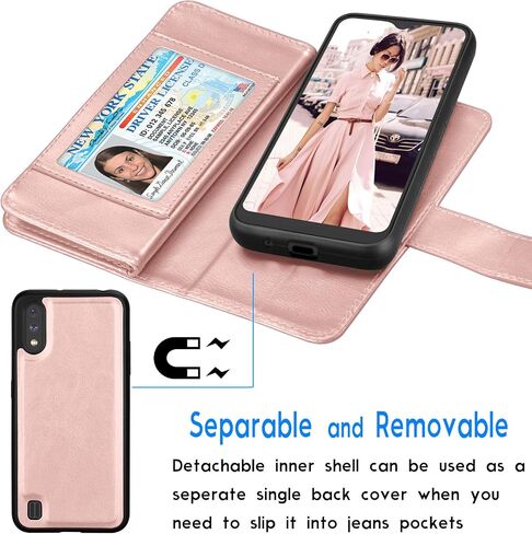 Galaxy A01 Case, [US Version] Galaxy A01 Wallet Case, Tekcoo Luxury PU Leather Cash Credit Card Slots Holder Carrying Folio Flip Cover [Detachable Magnetic Hard Case] Kickstand for Samsung A01 [Black] in Saudi Arabia