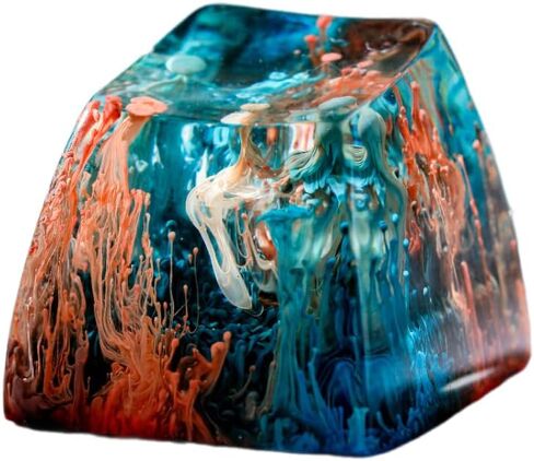 DATKEY Red Coral Resin Keycap Custom Red Landscape SA Keycap Square Red Scene Handmade Resin Keycap RGB Keyboard Cherry MX Mechanical Gift for Man Dad Son Woman Coral (1 FBA Blue & Orange Coral, SA) in Saudi Arabia