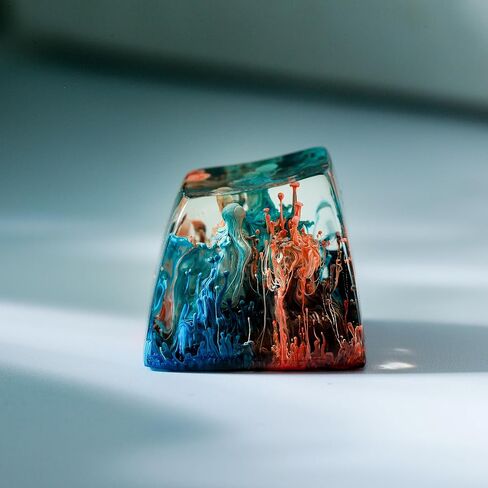 DATKEY Red Coral Resin Keycap Custom Red Landscape SA Keycap Square Red Scene Handmade Resin Keycap RGB Keyboard Cherry MX Mechanical Gift for Man Dad Son Woman Coral (1 FBA Blue & Orange Coral, SA) in Saudi Arabia