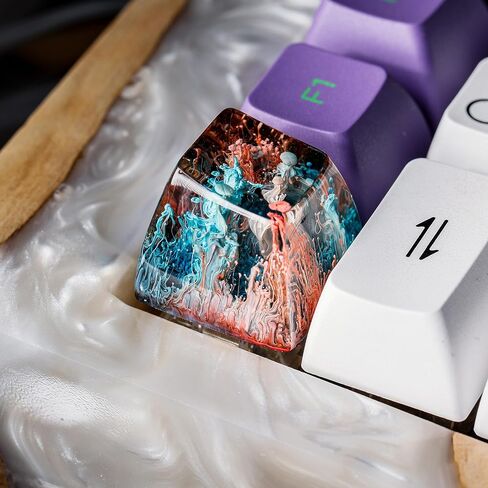 DATKEY Red Coral Resin Keycap Custom Red Landscape SA Keycap Square Red Scene Handmade Resin Keycap RGB Keyboard Cherry MX Mechanical Gift for Man Dad Son Woman Coral (1 FBA Blue & Orange Coral, SA) in Saudi Arabia