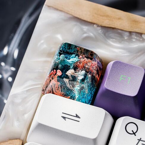 DATKEY Red Coral Resin Keycap Custom Red Landscape SA Keycap Square Red Scene Handmade Resin Keycap RGB Keyboard Cherry MX Mechanical Gift for Man Dad Son Woman Coral (1 FBA Blue & Orange Coral, SA) in Saudi Arabia