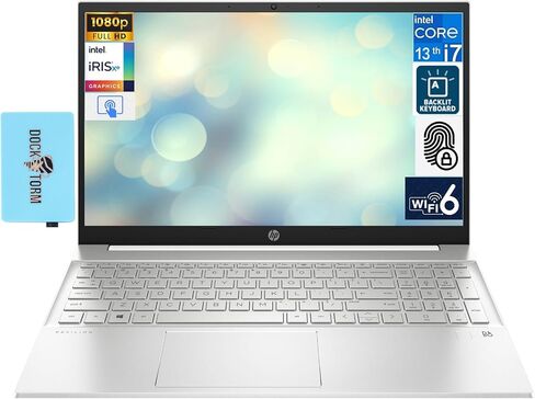 كمبيوتر محمول HP Pavilion 15t Business مقاس 15.6 بوصة يعمل باللمس FHD IPS (10 نواة Intel i7-1355U، ذاكرة الوصول العشوائي 16 جيجابايت، 1 تيرابايت PCIe SSD، Intel Iris Xe، بصمة الإصبع، KYB بإضاءة خلفية، WiFi 6، كاميرا ويب عالية الدقة، Win11P) مع موسع منفذ U in Saudi Arabia