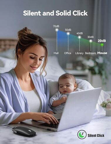 TECKNET ماوس لاسلكي، BT5.0/3.0 2.4 جيجا هرتز ماوس كمبيوتر صامت مع مستقبل USB، 4000 نقطة في البوصة ماوس بلوتوث محمول قابل لإعادة الشحن لنظام التشغيل Mac OS/Windows/Linux/ChromeOS in Kuwait