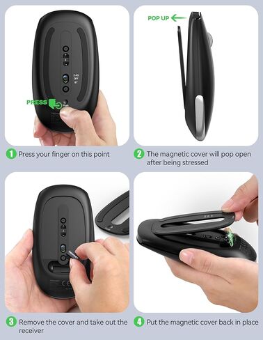 TECKNET ماوس لاسلكي، BT5.0/3.0 2.4 جيجا هرتز ماوس كمبيوتر صامت مع مستقبل USB، 4000 نقطة في البوصة ماوس بلوتوث محمول قابل لإعادة الشحن لنظام التشغيل Mac OS/Windows/Linux/ChromeOS in Kuwait