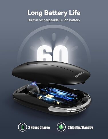 TECKNET ماوس لاسلكي، BT5.0/3.0 2.4 جيجا هرتز ماوس كمبيوتر صامت مع مستقبل USB، 4000 نقطة في البوصة ماوس بلوتوث محمول قابل لإعادة الشحن لنظام التشغيل Mac OS/Windows/Linux/ChromeOS in Kuwait
