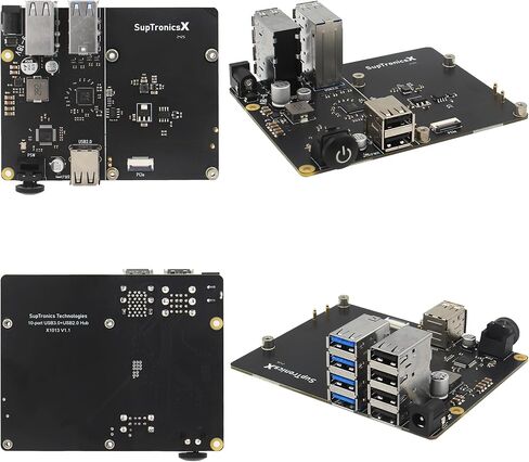 Geekworm X1013 PCIe إلى 10 منافذ USB 3.0 + USB 2.0 USB HUB Shield لـ Raspberry Pi 5 in Kuwait