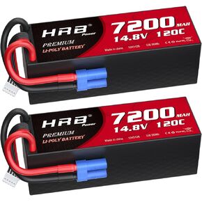 HRB 2packs 4S Lipo Battery 7200mAh EC5 14.8V 120C Hardcase RC Lipo Battery Compatible with RC Car Airplane Helicopter Truck Boat