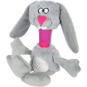 goDog Multi Tugs Rabbit Squeaky Plush & Rope Dog Toy, Chew Guard Technology - Gray, Small