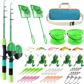 Kids Fishing Rod Reel Combo 4.92FT/5.9FT 2PCS Telescopic Fishing Pole Spincast Reel with Fishing Accessories Ultralight Fishing Tackle Starter Kit Kids Fishing Pole for Boys Girls Toddlers