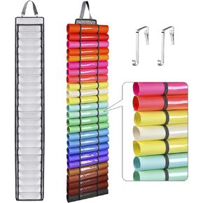 ZHIBEIYOU Vinyl Roll Holder, Vinyl Storage Organizer Wall Mount/Over The Door, Vinyl roll Storage, Craft Vinyl Storage Organizer Idea with 25 Compartments