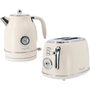 MegaChef 1.7 Liter Electric Tea Kettle and 2 Slice Toaster Combo in Matte Cream (Cream)
