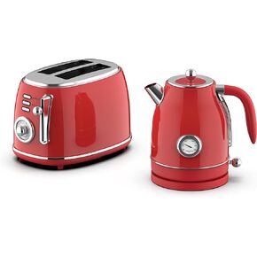 MegaChef 1.7 Liter Electric Tea Kettle and 2 Slice Toaster Combo in Matte Cream (Cream)