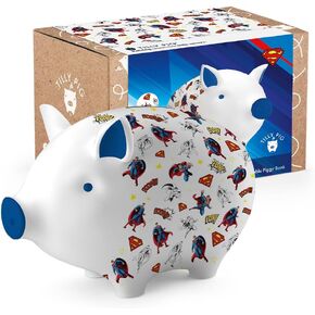 Ceramic Kids Piggy Bank Boys Girls Superhero Superman Design Money Box