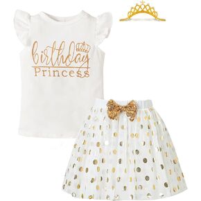 LYSMuch Girls Birthday Outfit Birthday Girls Shirt Princess Tutu Tulle Skirt Headband