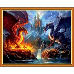 Dooxvey Cross Stitch Kits for Adults Beginners,Full Range of Cross-Stitch Stamped Kits Needlepoint Kits for Beginners Embroidery Kits 11CT Cross Stitch Patterns-Dragon Castle 16x20 inch