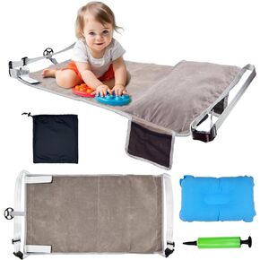 Toddler Airplane Seat Extender, Flight Travel Bed & Inflatable Pillow, Plane Footrest for Kids Flying Travel Essentials Accessories (Grey)