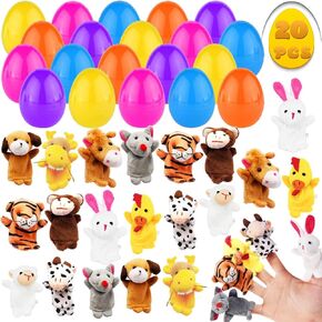 20Packs Colorful Easter Eggs Filled with Mini Animals Finger Puppets Set, Assorted Animals Plush Toys for Kids Easter Egg Hunt Easter Basket Stuffers Filler Classroom Prize