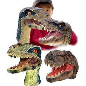 Dinosaur Toys Tyrannosaurus Rex and Blue Velociraptor Hand Puppets Dinosaur Animal World Action Figure Set Funny & Scared Head Hand Puppets for Home, Stage and Class Role Play Toys