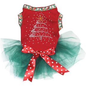 Petitebella Rhinestone Christmas Tree Puppy Dog Dress (Black/Red Xmas, X-Small)