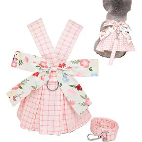 Loyanyy Dog Dress Harness with Leash Cute Bow Tie Cat Dresses Outfit Floral Puppy Kitten Summer Clothes Training Walking Beach Dog Apparel D Yellow Small