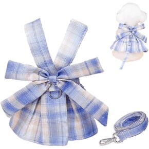 Loyanyy Dog Dress Harness with Leash Cute Bow Tie Cat Dresses Outfit Floral Puppy Kitten Summer Clothes Training Walking Beach Dog Apparel D Yellow Small