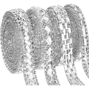 4 Yards Self Adhesive Rhinestone Ribbons 4 Styles Crystal Rhinestone Diamond Ribbon Roll Bling Ribbon Glitter Resin Diamond Belt for Home Clothing Decorations, DIY Arts Crafts Car Phone (Delicate)