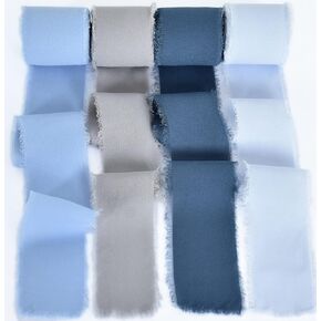 TONIFUL 4 Rolls Silk Chiffon Ribbon, 1-1/2 Inch x 22yds, Dusty Blue Chiffon Ribbons Set, Handmade Fringe Silk Ribbon for Gift Wrapping Bridal Bouquets Wedding Invitations Decoration Crafts