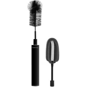 NINESTARS Electric Baby Bottle Cleaning Brush w/Sponge Brush & Bristle Head, Long-Lasting Battery Electric Bottle Cleaner for All Families, New Mom, Time Saving Household Cleaning Tool (Black Metal)