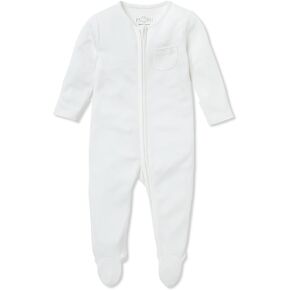 MORI Baby Clever Zip Pajamas in White - Unisex Two Way Zipped Romper - Footed 3-6 Months