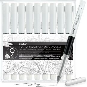 Ohuhu Liquid Fineliner Drawing Pens: 9 Sizes Liquid Fineliner Pens Pigment Black Ink Micro Pens Assorted Point Sizes Smooth Writing for Drawing Sketching Journaling Anime Artists Beginners - Kohala