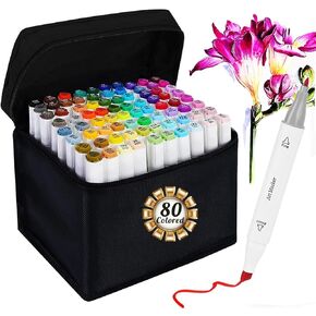 80 Colors Alcohol Markers, Dual Tip Art Markers Set for Drawing Coloring Sketching - Permanent Alcohol Markers Brush Tip for Adult Kids Artists