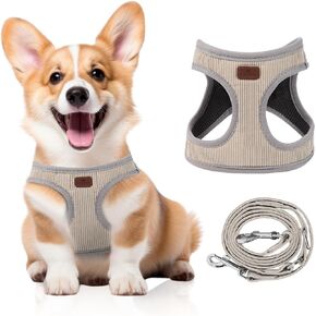 Dog Harness with Multifunction Dog Leash,No Pull Reflective Step-in Harness for Soft Adjustable No Choke Escape Proof,Easy Walk Dog Harness for Puppy,Small Dogs (Beige &Grey, XS)
