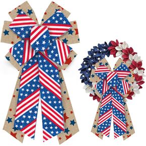 ABTOLS Large Patriotic Wreath Bows, Veteran's Day Star Bows for Wreath Stripe Wreath Bows America Flag Bows for Front Door Labor Day Tree Bows for Indoor Outdoor Decor