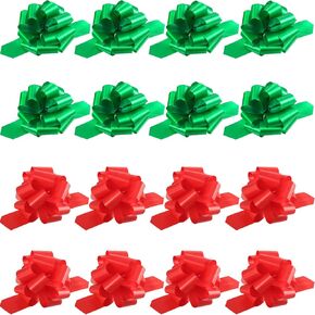 Tatuo 16 Pieces Christmas Wrap Ribbon Pull Bows Gift Bows with String for Christmas Wedding Gift Wrapping, Red and Green