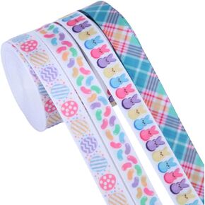 4 Rolls Easter Ribbon 20 Yards 5/8 Inch Pink/Purple/Orange/Black White Gingham with Printed Bunny Ribbons Use for Hair Bows,Wreath,Gift Wrapping, Basket Decoration(Bunny) in Kuwait