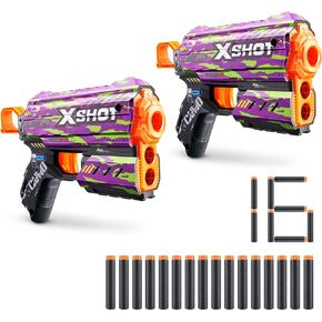 X-Shot Skins Flux Blaster with 16 Darts - Beast Out Skin (2 Pack) by ZURU, Easy Reload, Air Pocket Dart Technology, Toy Foam Blaster for Kids, Teens and Adults